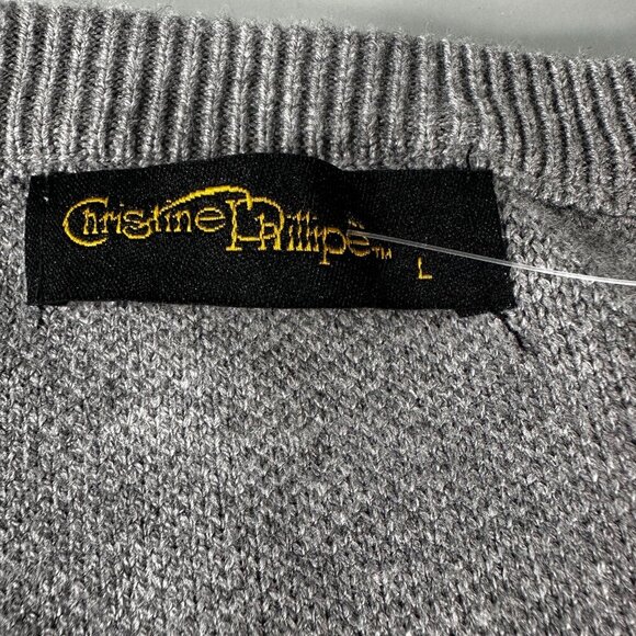 Christine Phillipe Pearl Studded Cardigan Women Sweater Balloon Sleeve Knit Grey - Picture 6 of 16